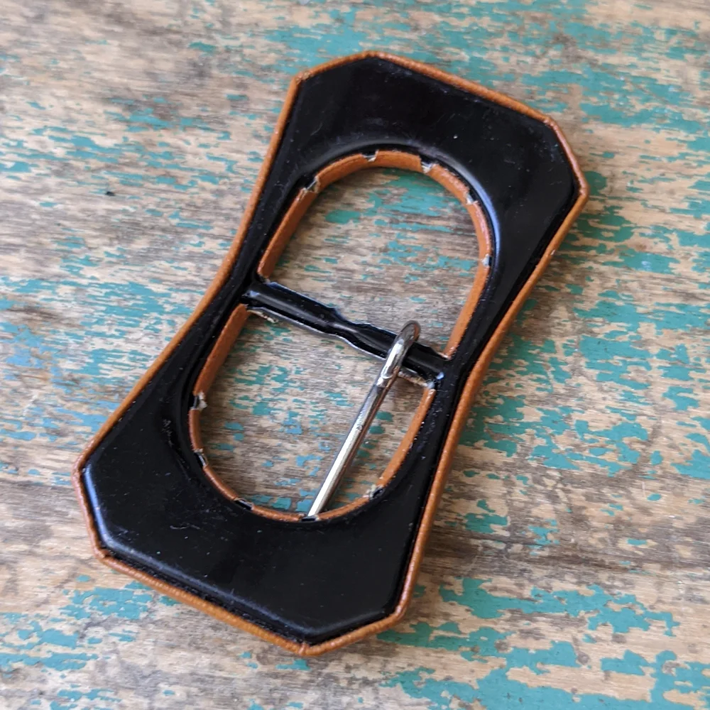 Bundle of 4 Vintage Buckles - Wood, Lucite, Faux Leather Tight Top, Cardboard